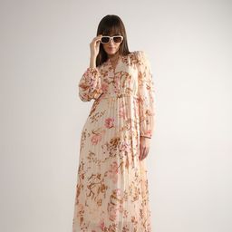Vero Moda Floral Printed V-Neck Bishop Sleeves Fit & Flare Midi Dress Comes with a belt-37