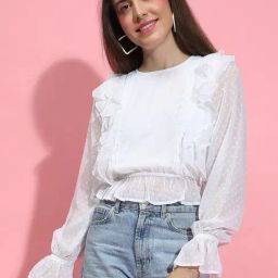 Oxolloxo White Self Design Crop Top-picture-22