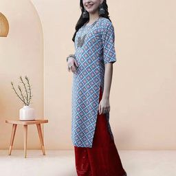 7Threads Selection Of 2 Floral Printed Round Neck Straight Kurtas image 2