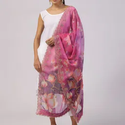 Kaizen TEXO FAB Printed Organza Dupatta with Sequinned image 1