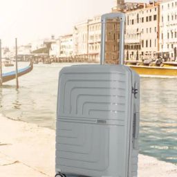 Teakwood Leathers Lkey Silver Textured Medium Hard Sided Checked Luggage-image-43