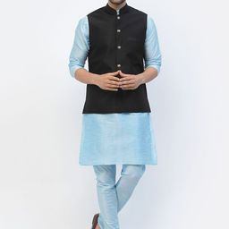 TS LIFESTYLE Men Solid Kurta with Churidar & Nehru Jacket-image-42