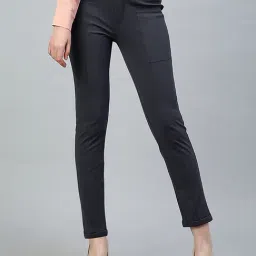 FITHUB Dark Grey Slim Fit Mid Rise Trousers-image-66