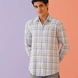 Indian Needle Sky Blue Cotton Regular fit Checks Shirt-image-7