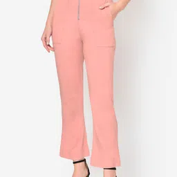 Martini Women Peach-Coloured Flared Solid Bootcut Trousers-14