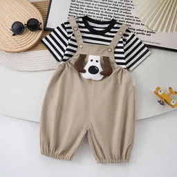 YK Boys Printed Dungarees With Striped T-Shirt-image-77