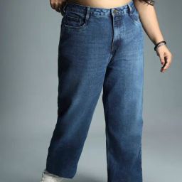 High Star Blue Cotton Straight Fit High Rise Jeans-image-77