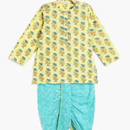 Campana Kids Yellow & Turquoise Printed Full Sleeves Kurta with Dhoti-image-34