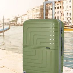 Teakwood Leathers Lkey Olive Textured Medium Hard Sided Checked Luggage-image-62