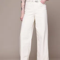 MANGO Women Wide Leg Pure Cotton Jeans with Belt-image-79