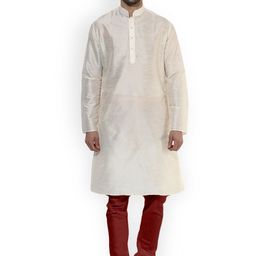 KISAH Men Off-White & Maroon Self Design Kurta with Churidar-picture-27