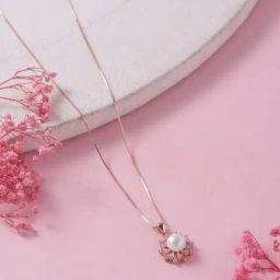 Zavya 925 Silver Floral Harmony Rose Gold-Plated CZ & Freshwater Pearl Pendant with Chain for Women-picture-30