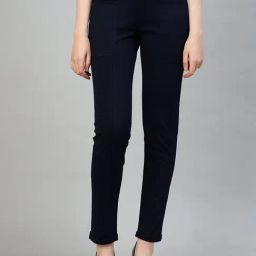 FITHUB Navy Slim Fit Mid Rise Trousers-picture-23
