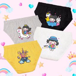 NUSYL Girls Pack Of 4 Unicorn & Happy Summer Printed Basic Briefs NUGCBRFPO4.0033-image-2