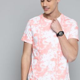 Mast & Harbour Men White & Pink Tie and Dyed Pure Cotton T-shirt-image-10