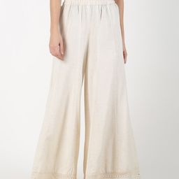 Saffron Threads Women Off-White Solid Flared Palazzos-45