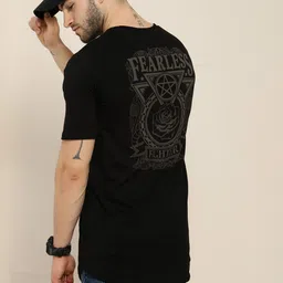 Moda Rapido Men Black Typography Printed Longline Pure Cotton T-shirt-image-16