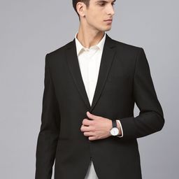MANQ Men Black Slim Fit Solid Single Breasted Formal Blazer-image-81