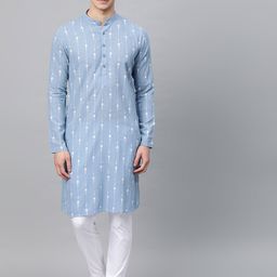 See Designs Men Blue & White Woven Design Straight Kurta-image-48