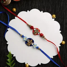 Aapno Rajasthan Set Of 2 Radha Krishna Beaded Rakhis With Roli Chawal & Greeting Card-8