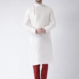 DEYANN Men Off-White & Red Solid Kurta with Churidar-12