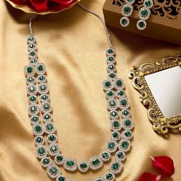 AMI Silver-Plated Austrian Diamonds Studded Layered Jewellery Set-52