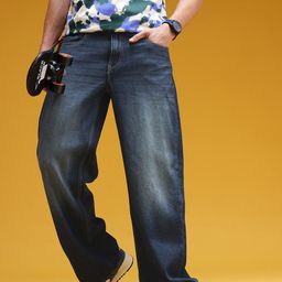 HERE&NOW Men Mid Rise Pure Cotton Baggy Fit Jeans-picture-48