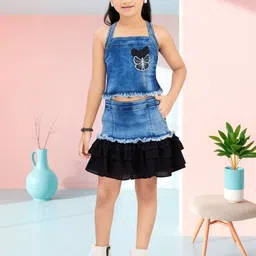 Lei-Chie Girls Embroidered Sleeveless Denim Top With Skirt-picture-39