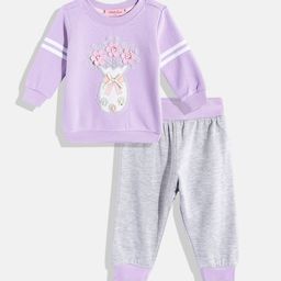 White Snow Girls Stone Embellished & Floral Embroidered Sweatshirt with Joggers-image-46