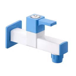 Sparsh Pearl Bib Cock with Flange Ludo Pro Series Series PTMT Blue, White Glossy Finish, LPR-1281-19
