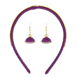 AKSHARA Girls Purple Set of 2 Beaded Hairband & A Pair of Earrings-49