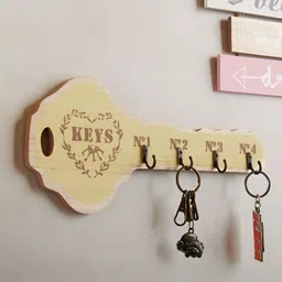 eazy wagon Brown & Yellow Key Shape Wall Key Holders-image-10