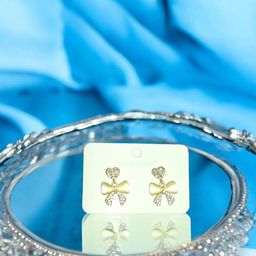 CIKIT Artificial Stones Studded Bow Shaped Drop Earrings-image-47