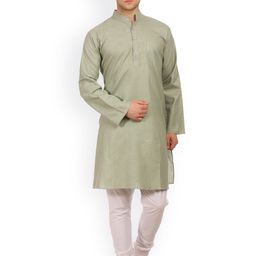 Wintage Green & White Cotton & Silk Kurta Pyjama-image-15