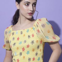 Moda Rapido Floral Printed Puff Sleeve Georgette Crop Top-picture-23