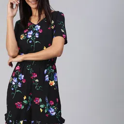Mast & Harbour Women Black & Blue Floral Printed Playsuit-picture-43