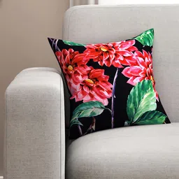 SEJ by Nisha Gupta Black & Red Single Floral Square Cushion Cover-10