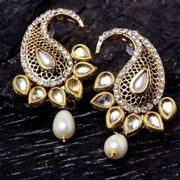 ANIKAS CREATION Gold-Toned Paisley Shaped Drop Earrings-image-60