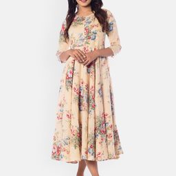 anayna Women Beige Printed Fit and Flare Dress-picture-25