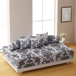 SWAYAM Set Of 6 Grey & White Floral Printed 120 TC Bedsheet With Bolster & Cushion Covers-13