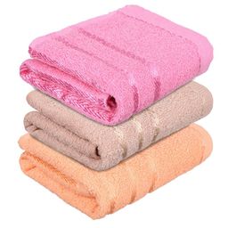 Kuber Industries Set Of 3 Pink & Brown Striped Cotton Face Towels-42