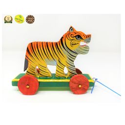 A&A Kreative Box Wooden Pull Along Indian Tiger Toy - Multicolor-11