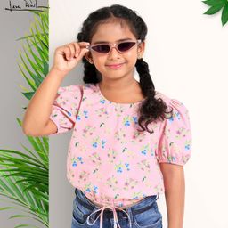 Arias Cotton Poplin Printed Crop Top With  Elasticated Hem And Back Button Opening - Pink-image-20