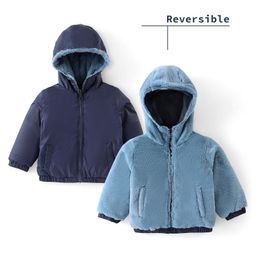 Babyhug Full Sleeves Solid Colored Reversible Jacket with Pockets - Navy-image-93