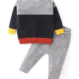 Babyhug Knitted Full Sleeves Sweater Set With Geometric  Design - Navy Blue & Grey-image-79