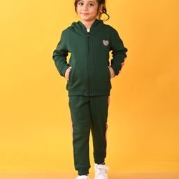 Anthrilo Anthrilo  Full Sleeves Side Tape Detailed  & Heart Printed Sweatshirt & Jogger Set - Green-image-79