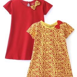 Babyhug Single Jersey Knit Half Sleeves Frock With Floral Print Pack of 2- Multicolor-picture-41