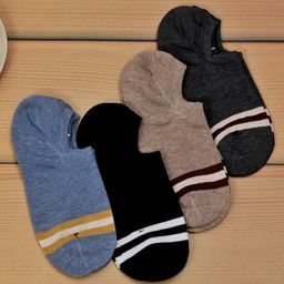 Yellow Bee Pack Of 4 Striped Loafer Socks - Multi Colour-image-63