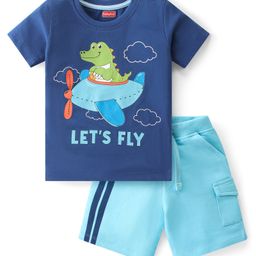 Babyhug Single Jersey Knit Half Sleeves T-Shirt and Shorts Set Croc Print - Blue-image-57
