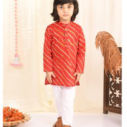 Superminis Full Sleeves Leheriya Printed Kurta With Pyjama Set - Red-11